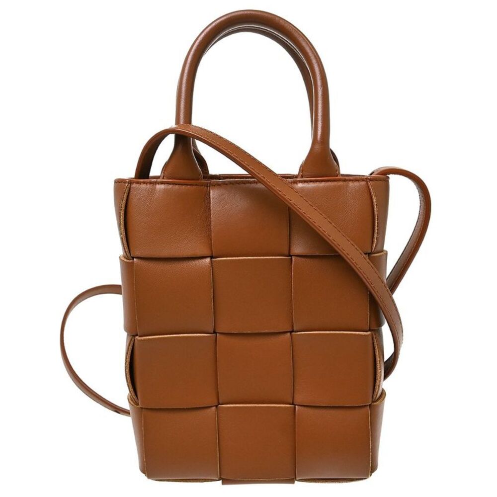 Bottega Veneta Cassette Convertible Tote Maxi Intrecciato Leather Brown Leather